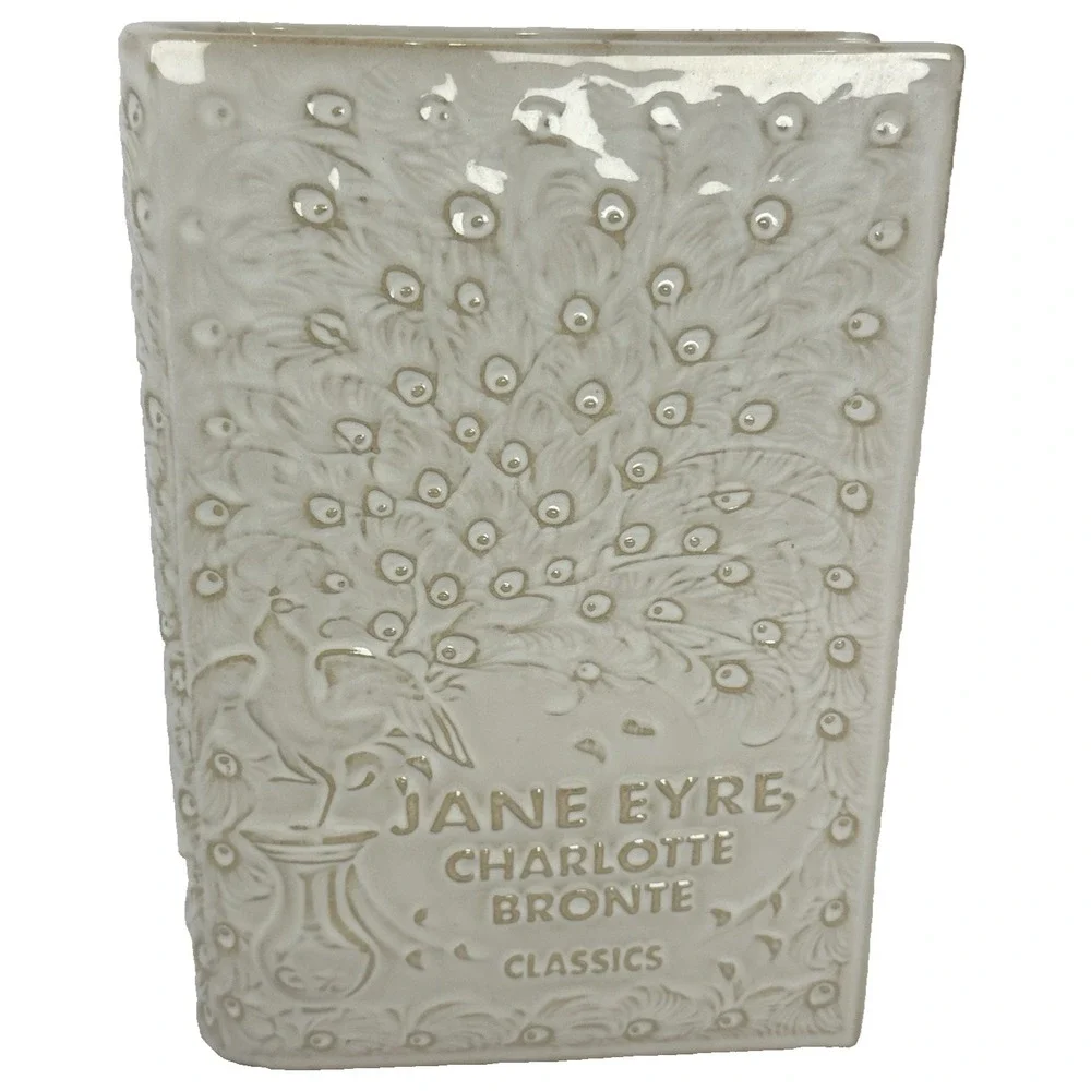 Jane Eyre Book Vase Timeless Beauty Ceramic White Gold Charlotte Bronte
